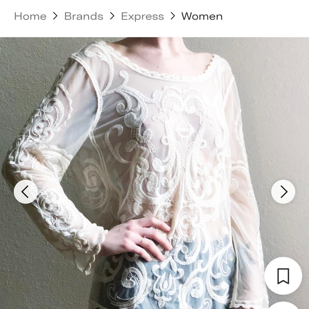 Express Pink Lace Long Sleeve Blush Pink Women Top, Sheer - Picture 2 of 14